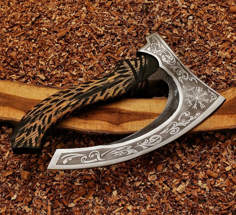 CUSTOM HANDMADE VIKING PIZZA CUTTER AXE WITH LEATHER COVER || DRS KNIVES HUB