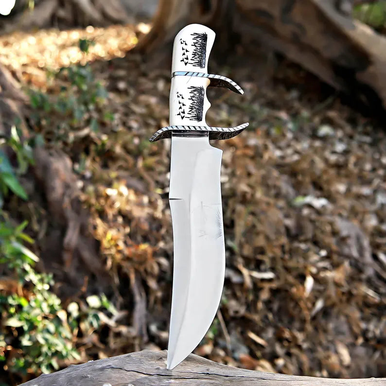 D2 Steel Hunting Knife With Resin Handle & Leather Sheath