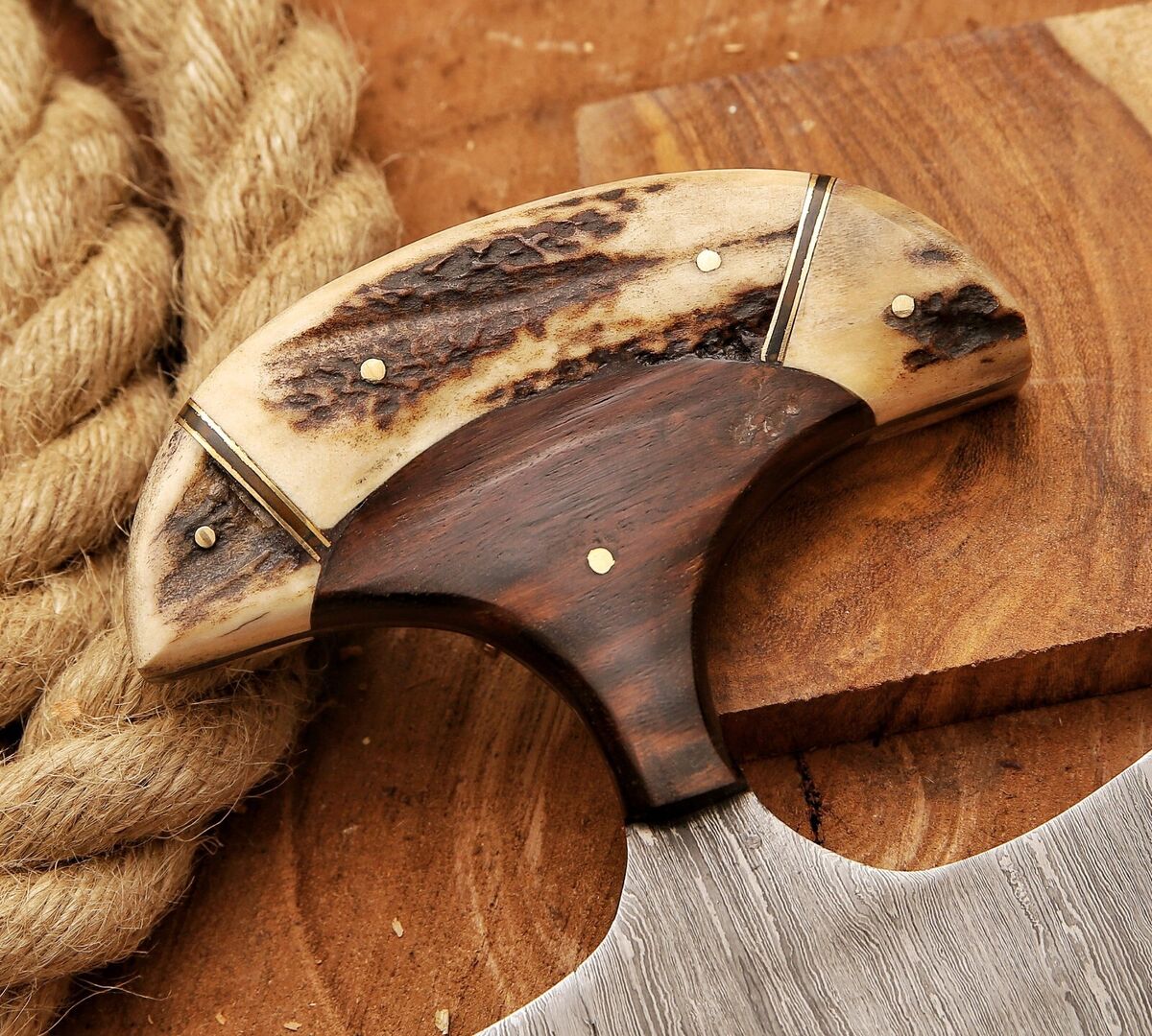 HANDMADE PIZZA CUTTER ULLU KNIFE STAG HANDLE || DRS KNIVES HUB