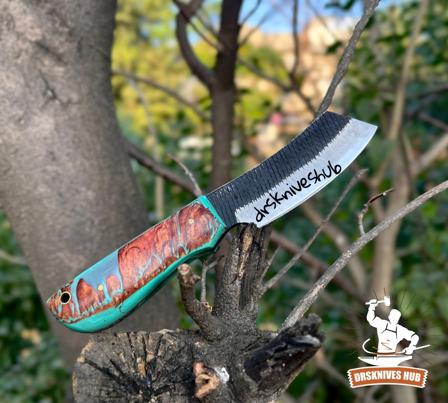 Custom Handmade Cowboy Bull Cutter Knife – Rasp Steel Blade & Resin Handle Knife – DRS KNIVES HUB 