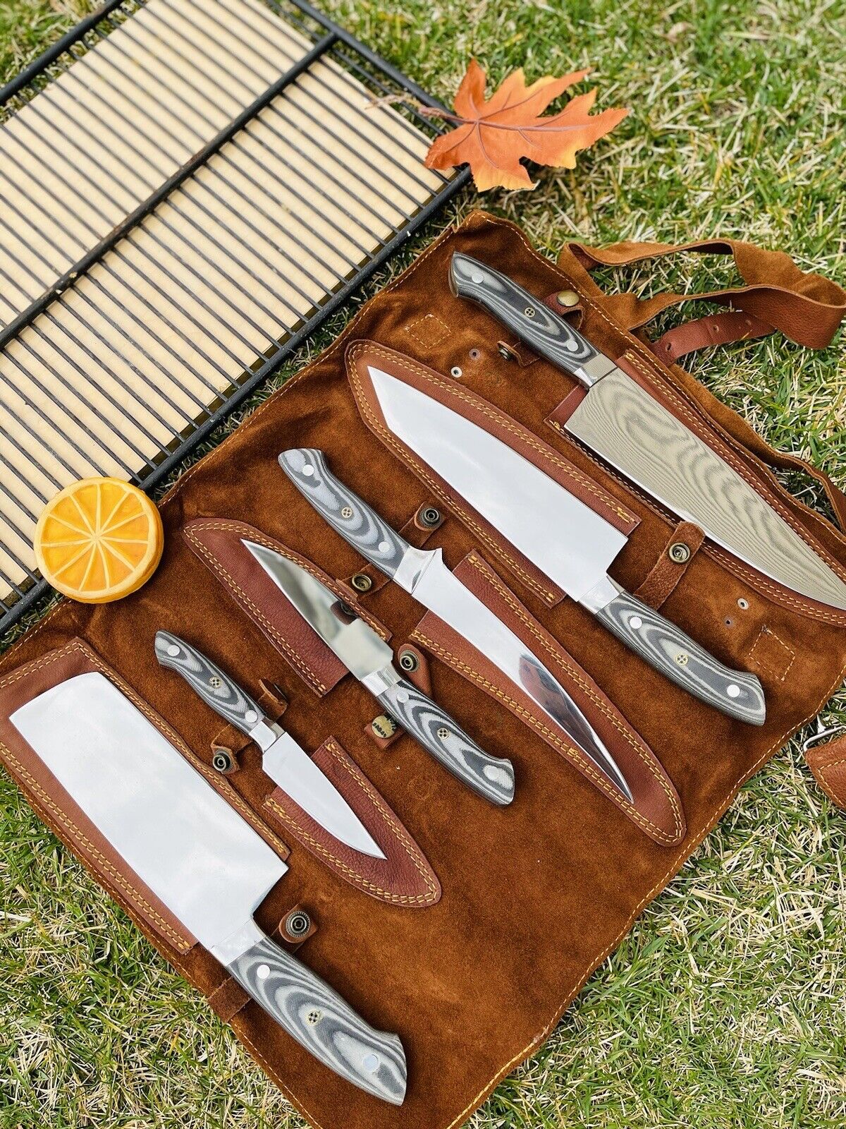 CHEF KNIVES SET WITH LEATHER ROLL KIT BAG || DRS KNIVES HUB