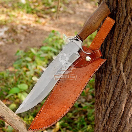Handmade Carbon Steel Knife – 16" Natural Wood Handle, Leather Sheath
