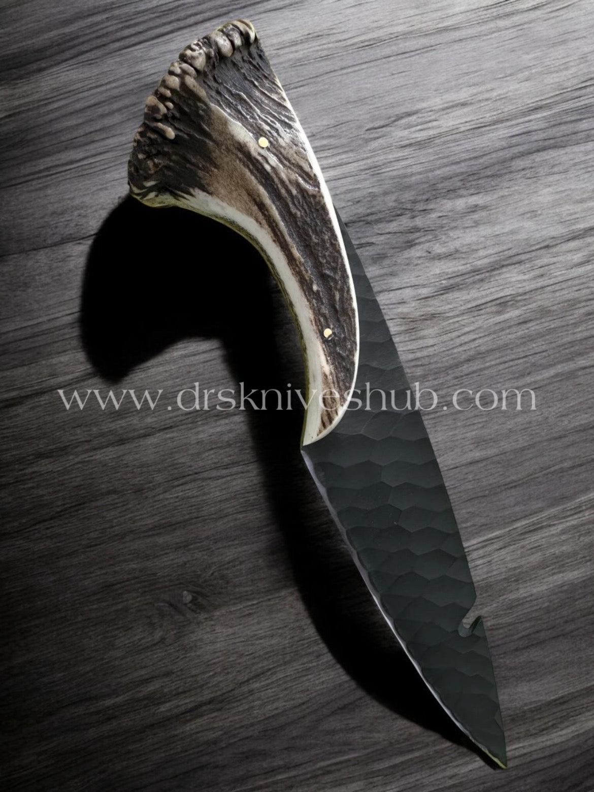 Antler Horn Handle Handmade J2 Steel powder Coated Blade hunting knife with leather wrap || drs knives hub