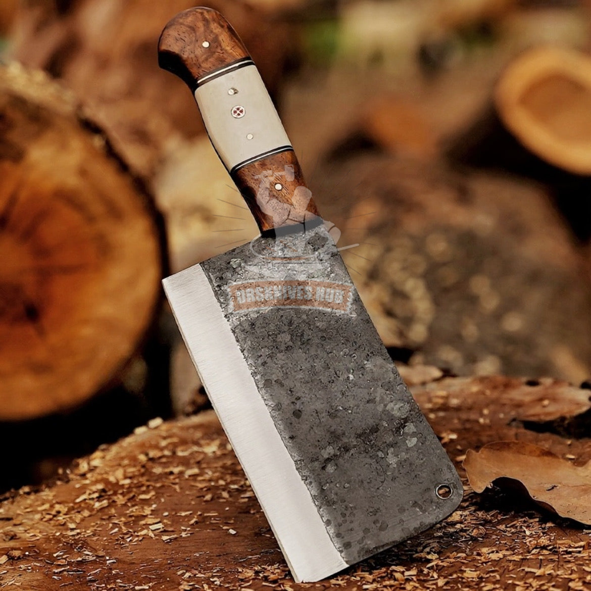 Eternal Essence Cleaver: 10" Chef Cleaver Knife with Bone & Wood Handle, Carbon Steel Meat Cleaver Knife