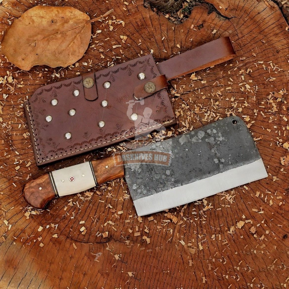 Eternal Essence Cleaver: 10" Chef Cleaver Knife with Bone & Wood Handle, Carbon Steel Meat Cleaver Knife