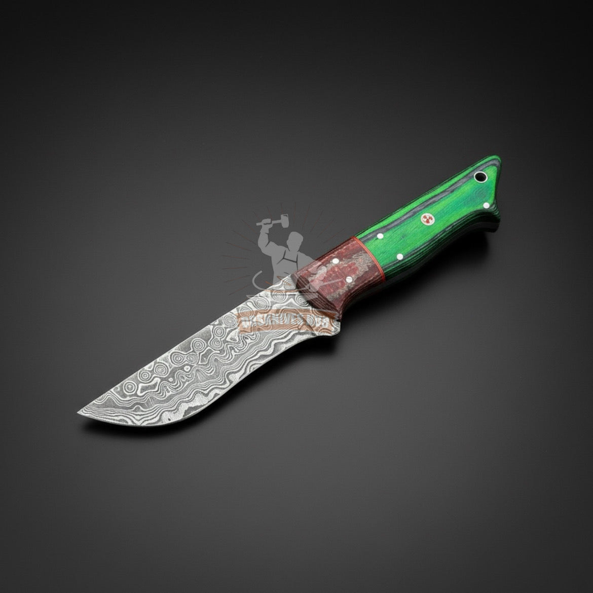 Damascus Hunting Knife 10" – Custom Wood Handle with Leather Sheath | DRSKNIVES HUB