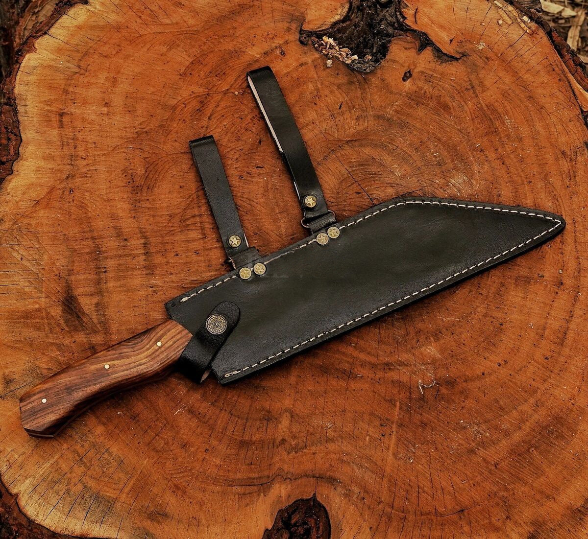 Viking Seax Knife Custom Handmade Carbon Steel Blade Seax Knife Wood Handle with Leather sheath Cover