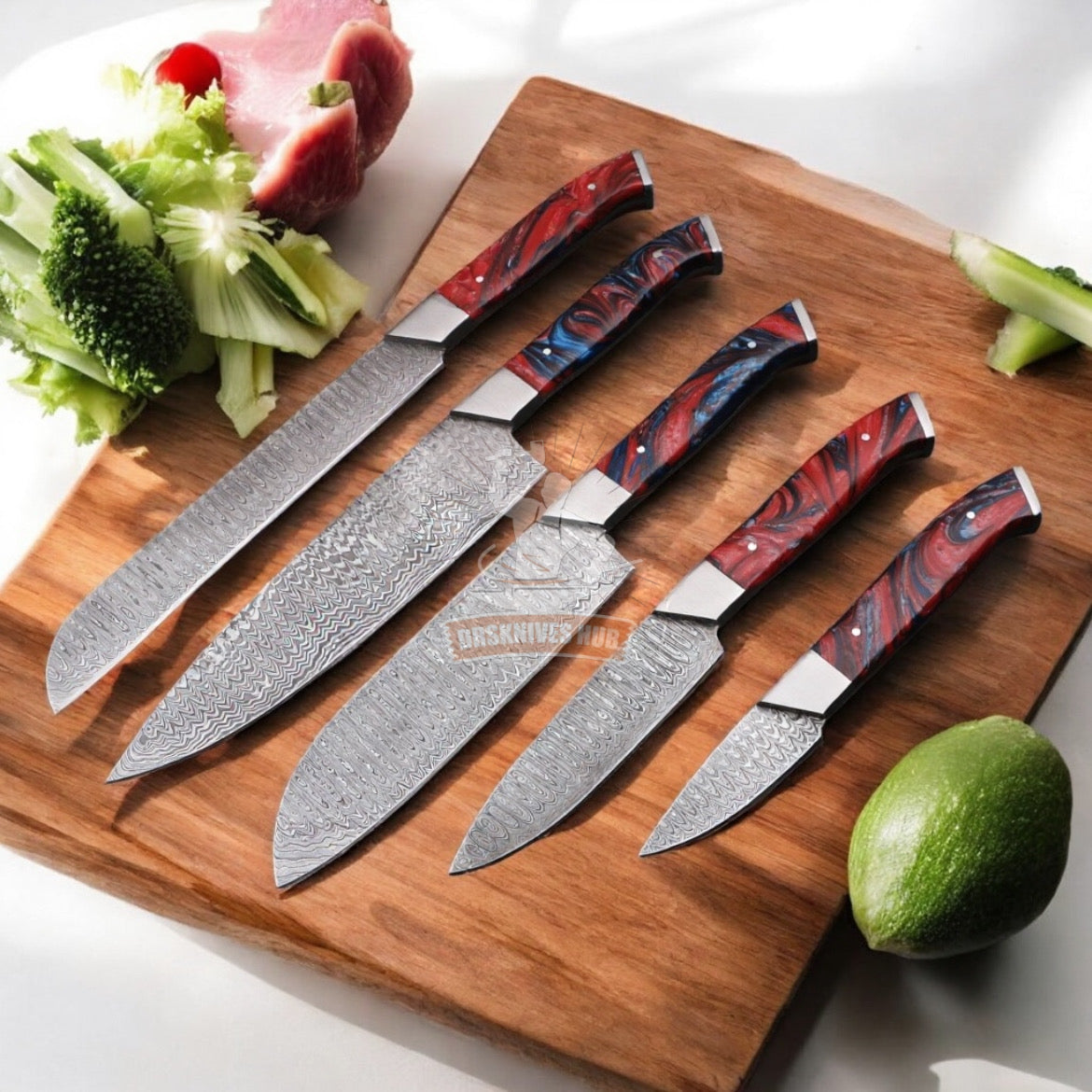 Chef Knife Set 5 Piece – Professional Kitchen Knives with Leather Sheath | DRSKNIVES HUB