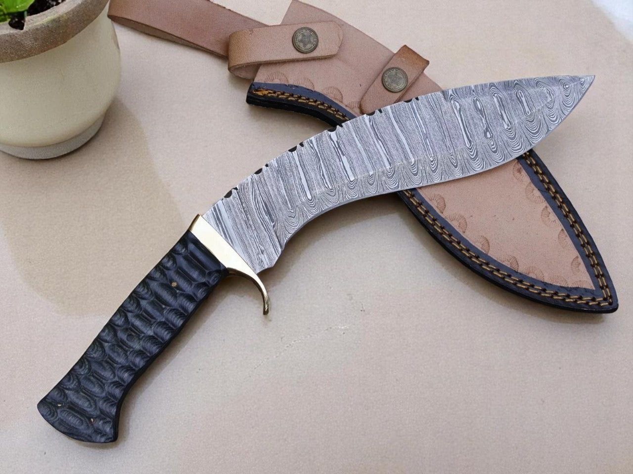Full Tang Handmade Damascus Steel Blade Hunting Survival Kukri Knife With leather sheath Cover || Drs Knives Hub