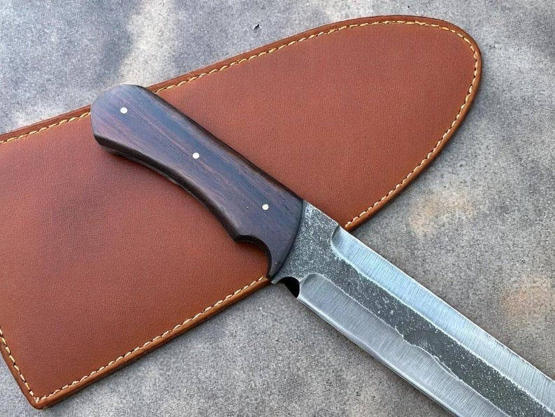 FULL TANG HANDMADE CARBON STEEL VIKING SEAX KNIFE WITH LEATHER SHEATH COVER || DRS KNIVES HUB 