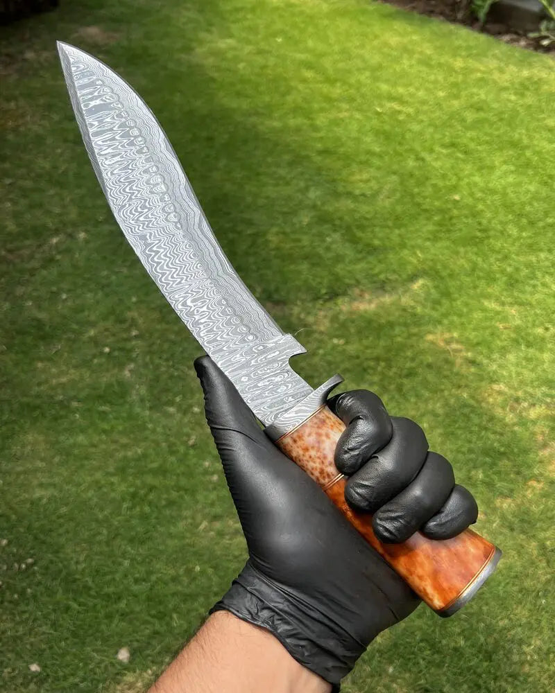 Custom Handmade Damascus Steel Kukri Knife With Leather Sheath Cover 