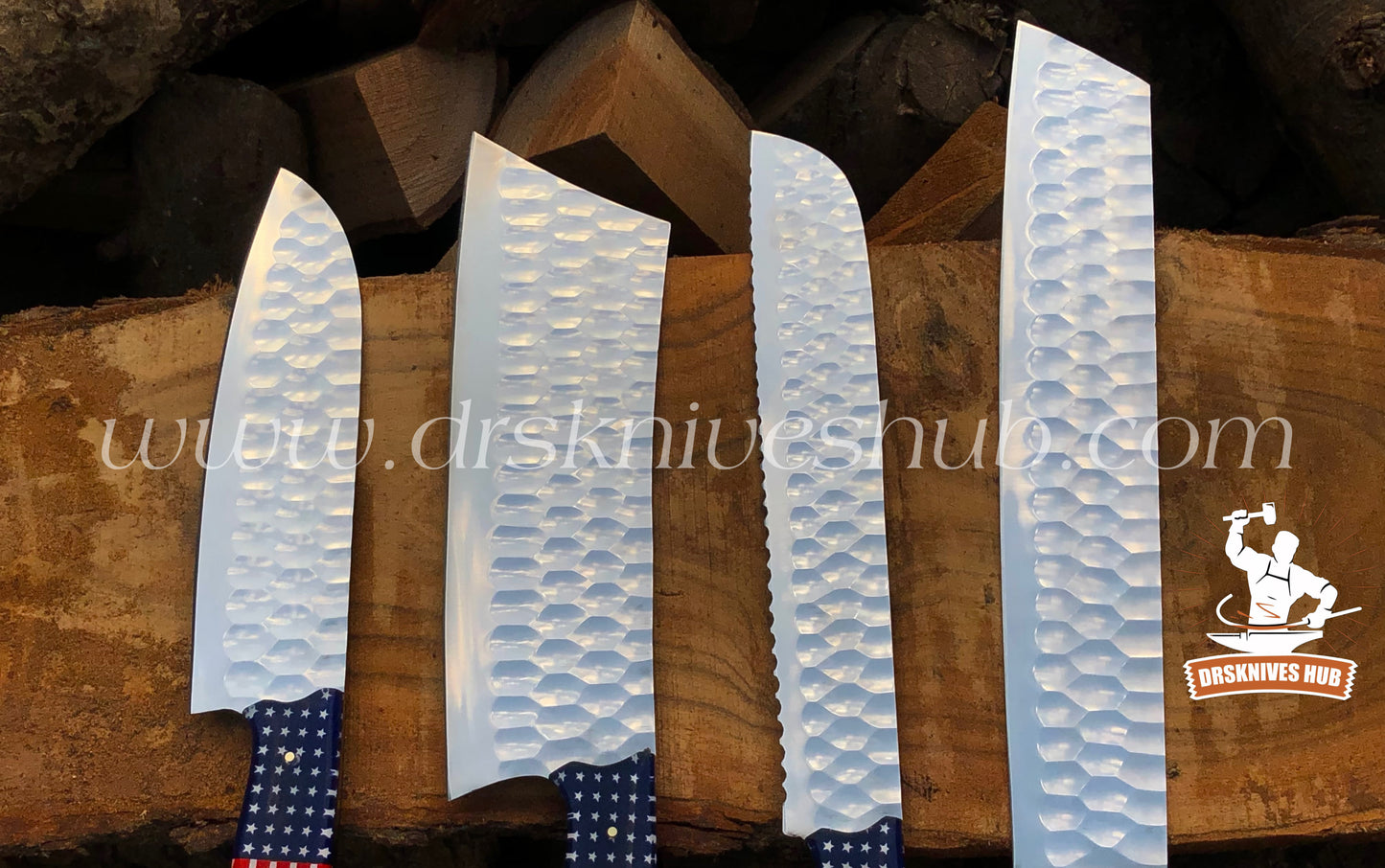 American Flag Themed Handle J2 Steel Mirror polished Handmade Chef Set