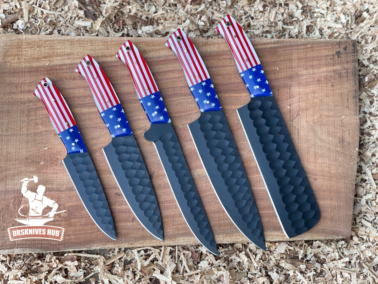 American Flag-Themed Damascus Knife Set