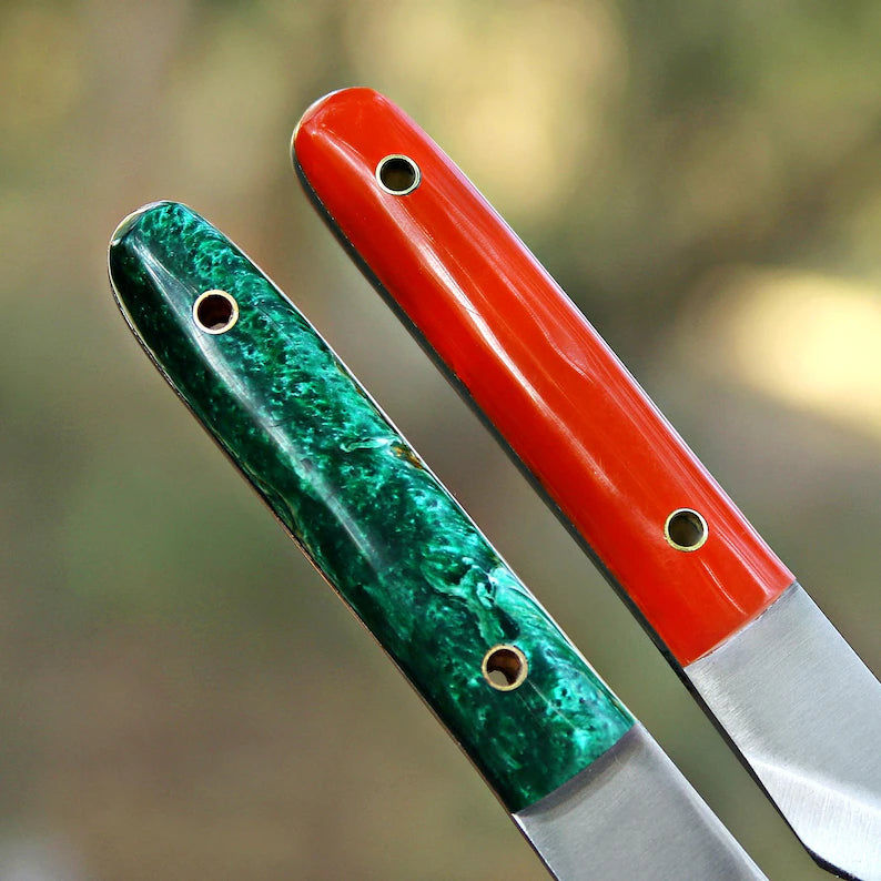 Pair Of Handmade j2 Steel Skinning Knife With Leather Sheath Cover