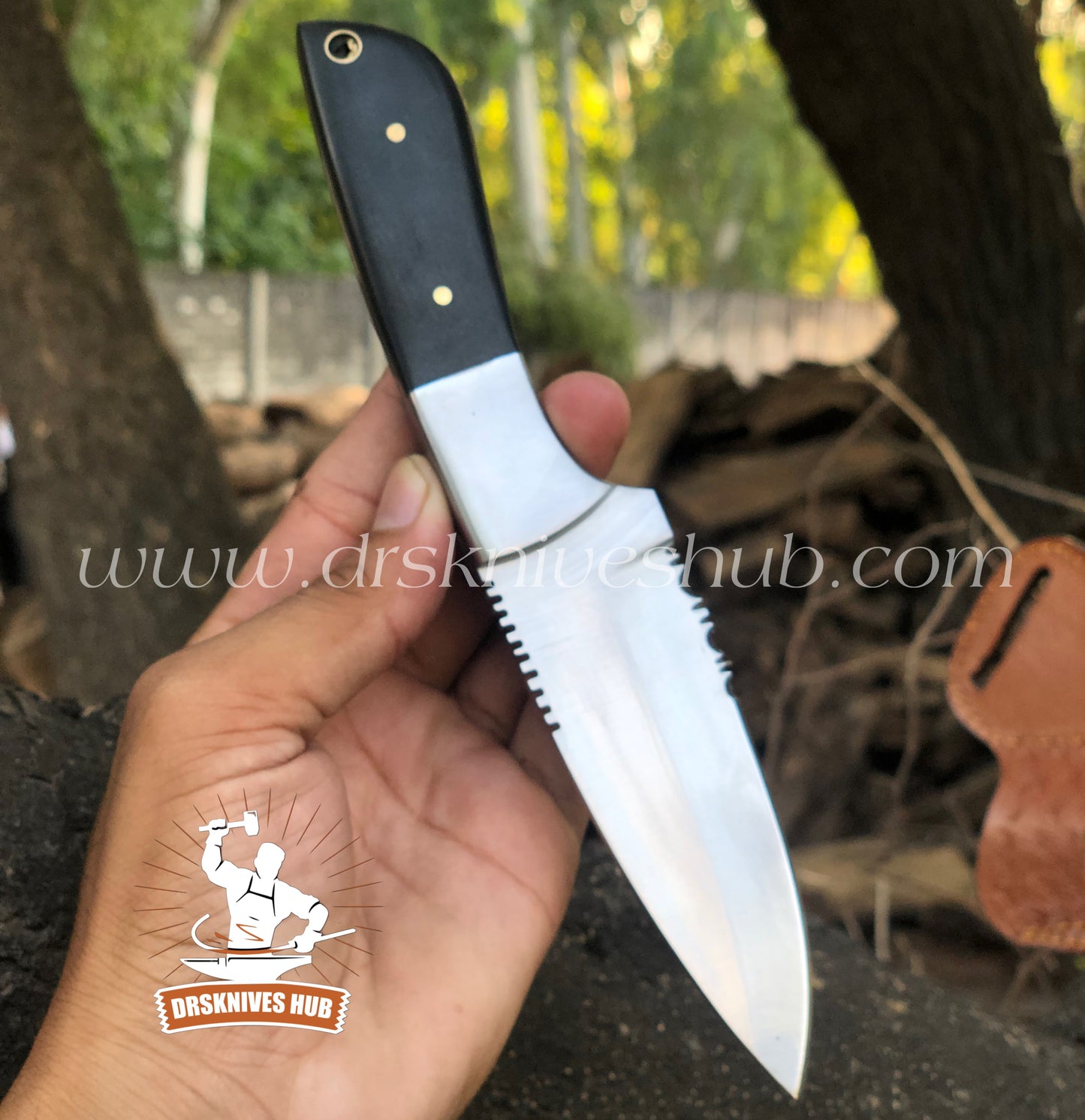 8” inches Handmade Stainless Steel Blade Hunting Knife With Leather Sheath Cover Skinning Knife