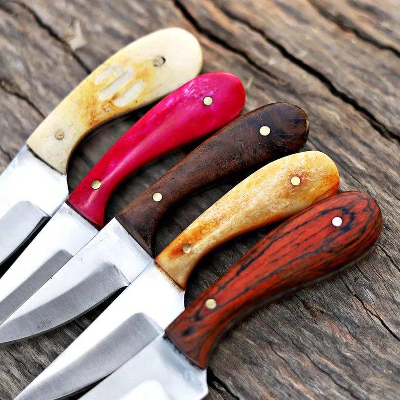 Unique Set/Lot of 5 Different Scalping Knives Skinners with leather sheath Custom Handmade