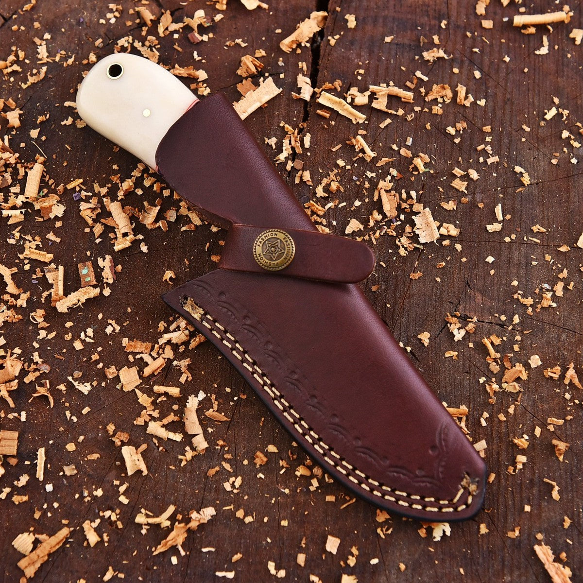 Damascus Steel Holy Wire Cut Bull Cutter Knife With Sheath