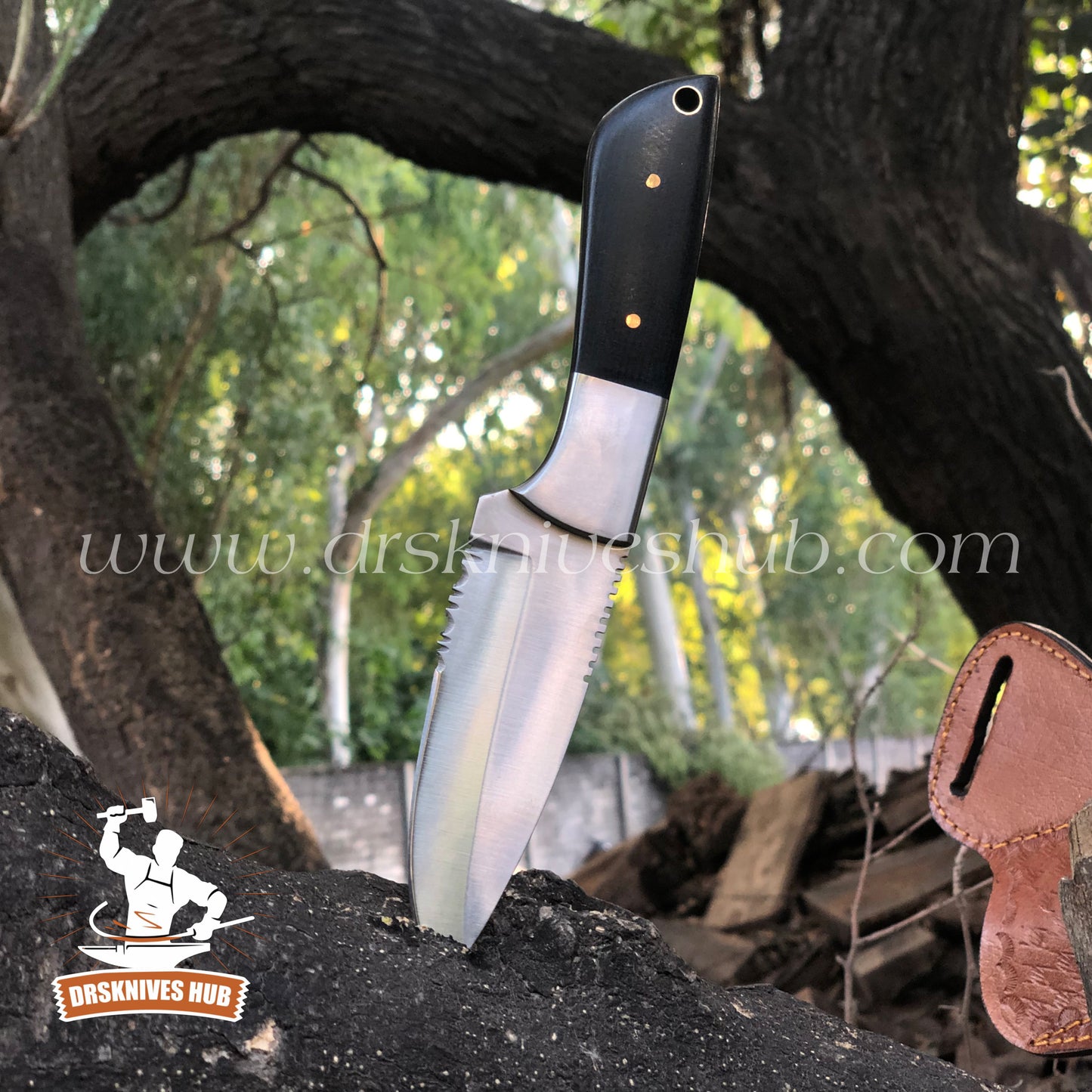 8” inches Handmade Stainless Steel Blade Hunting Knife With Leather Sheath Cover Skinning Knife