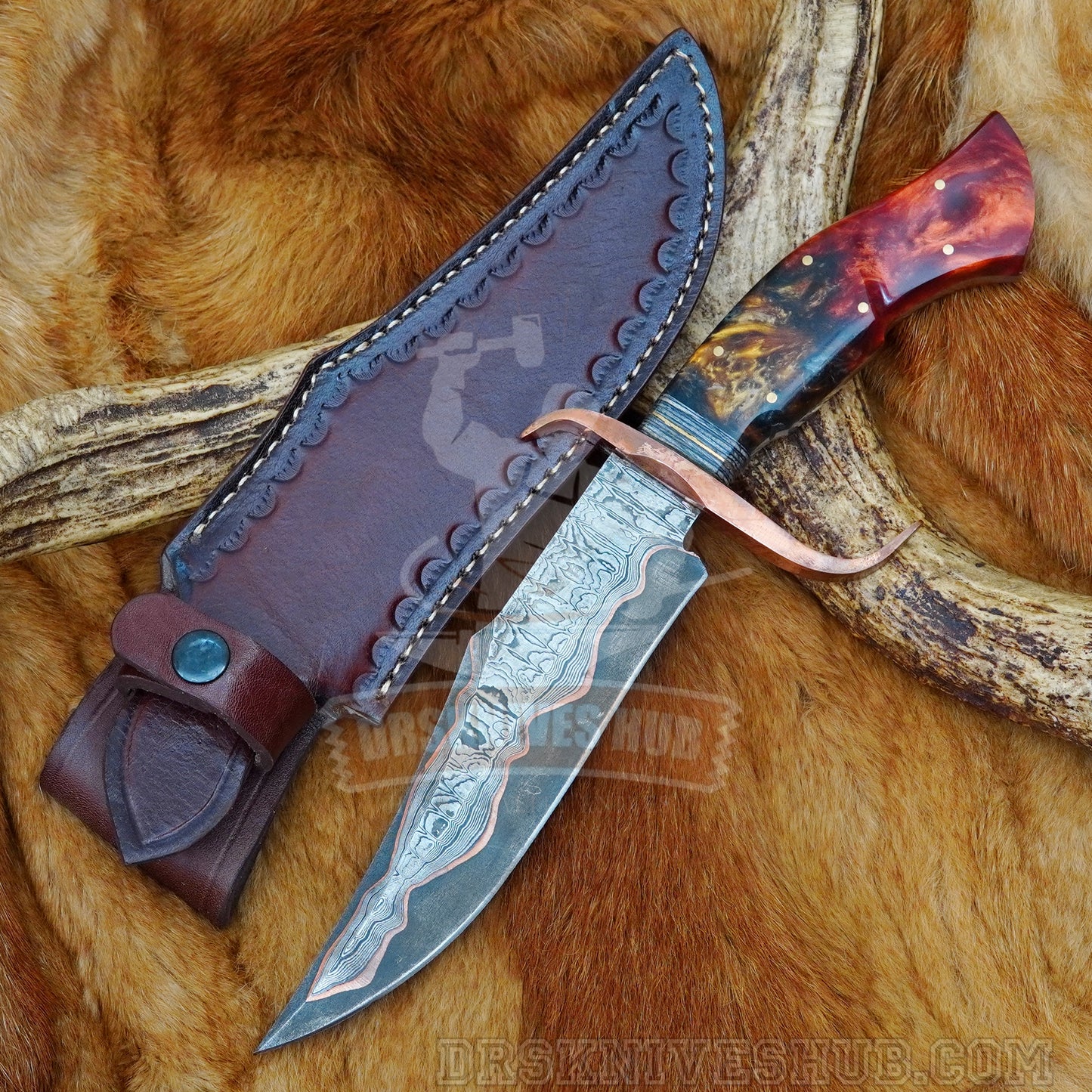 Copper Damascus Bowie Knife 12" – Epoxy Resin Handle | DRSKNIVES HUB