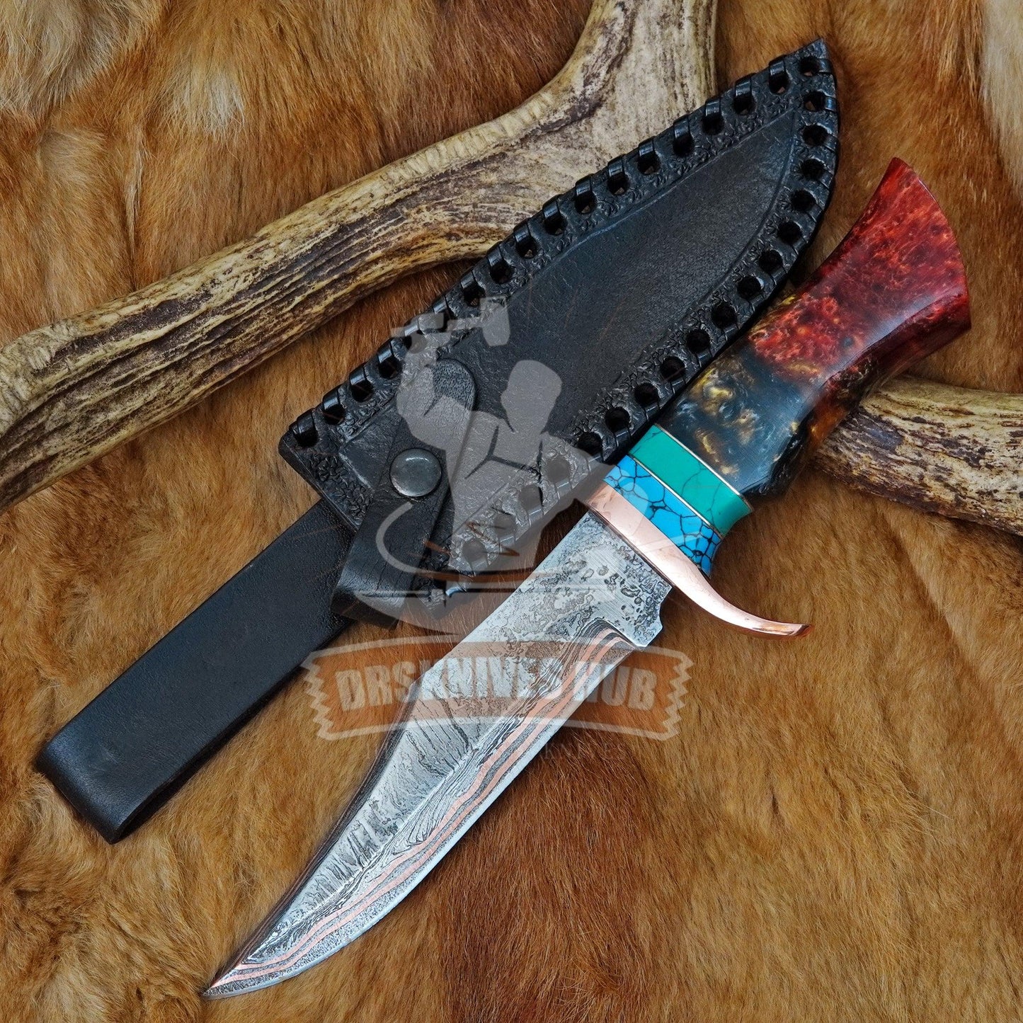 Copper_Damascus_Bowie_Knife_1 - DRSKNIVES HUB
