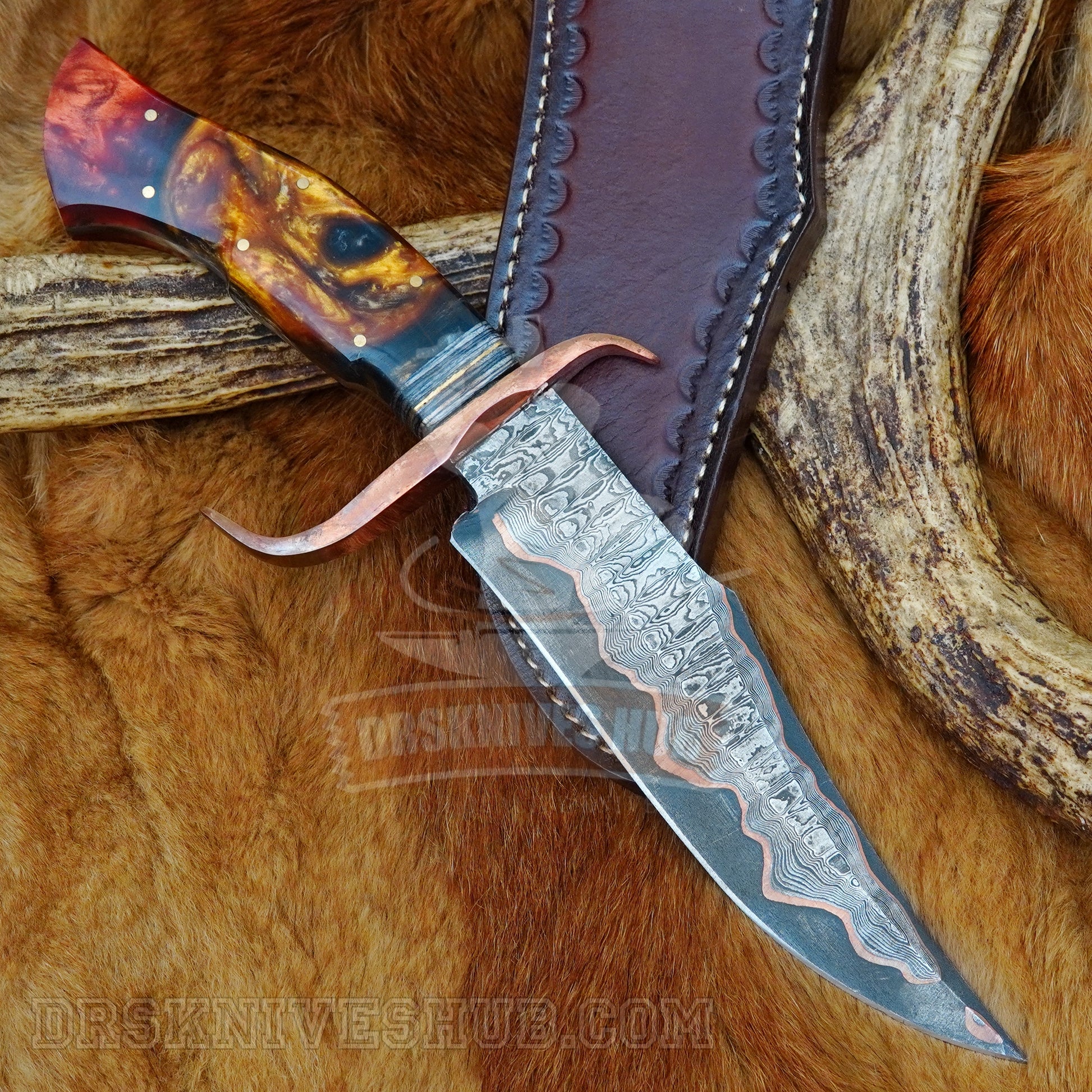 Copper Damascus Bowie Knife 12" – Epoxy Resin Handle | DRSKNIVES HUB