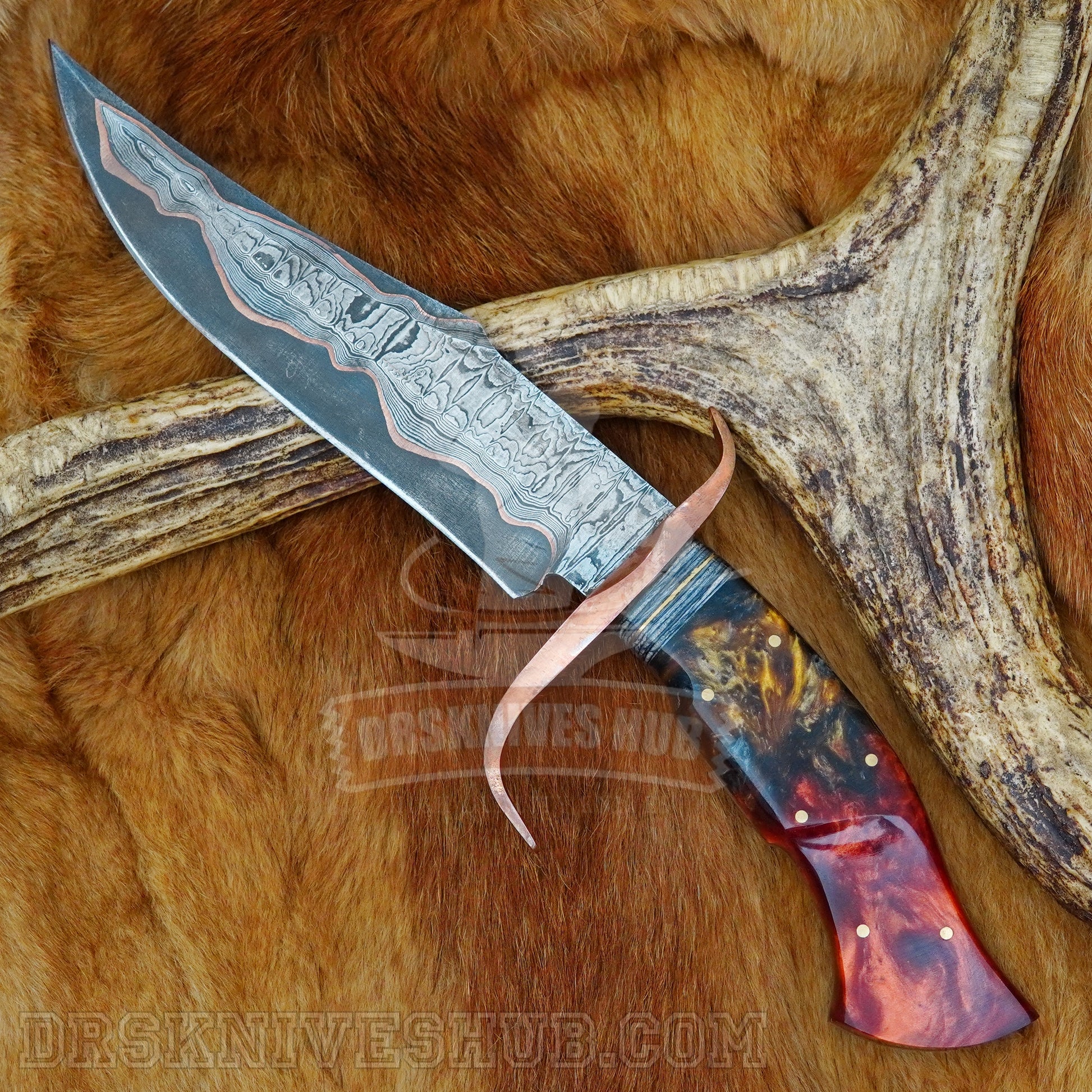 Copper Damascus Bowie Knife 12" 