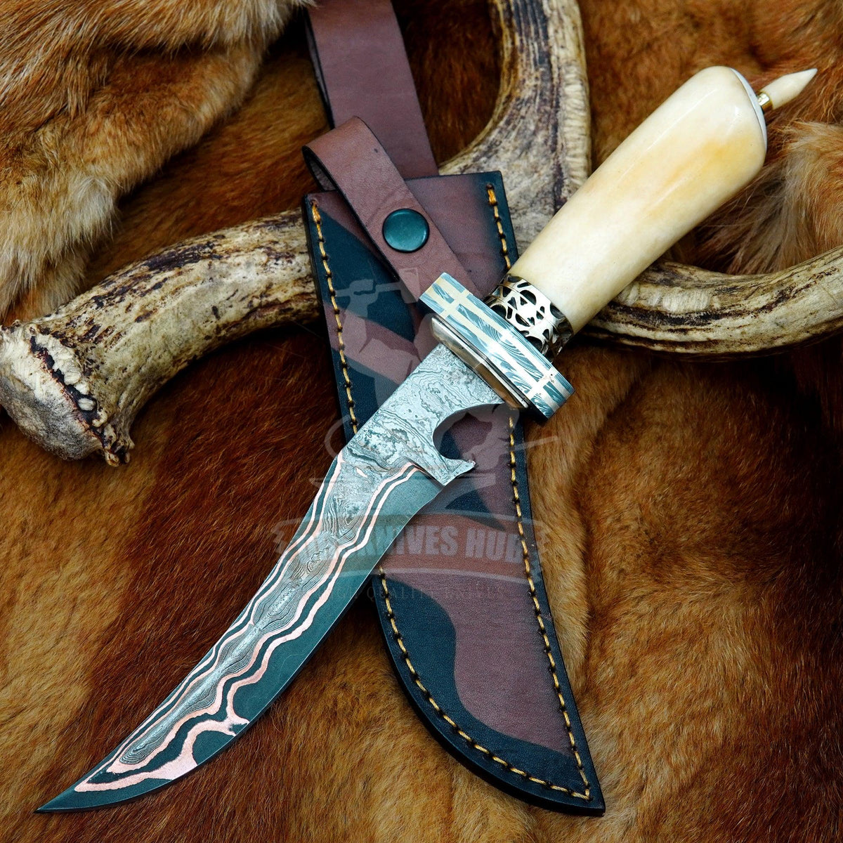 Copper_Damascus_Bowie_Knife_2 - DRSKNIVES HUB