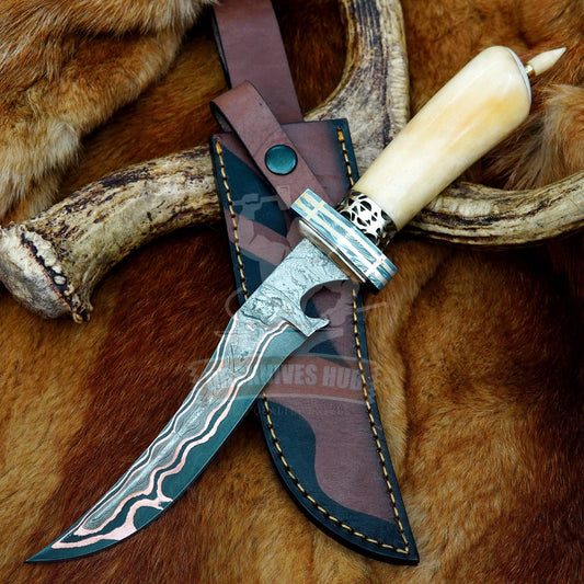 Copper_Damascus_Bowie_Knife_2 - DRSKNIVES HUB