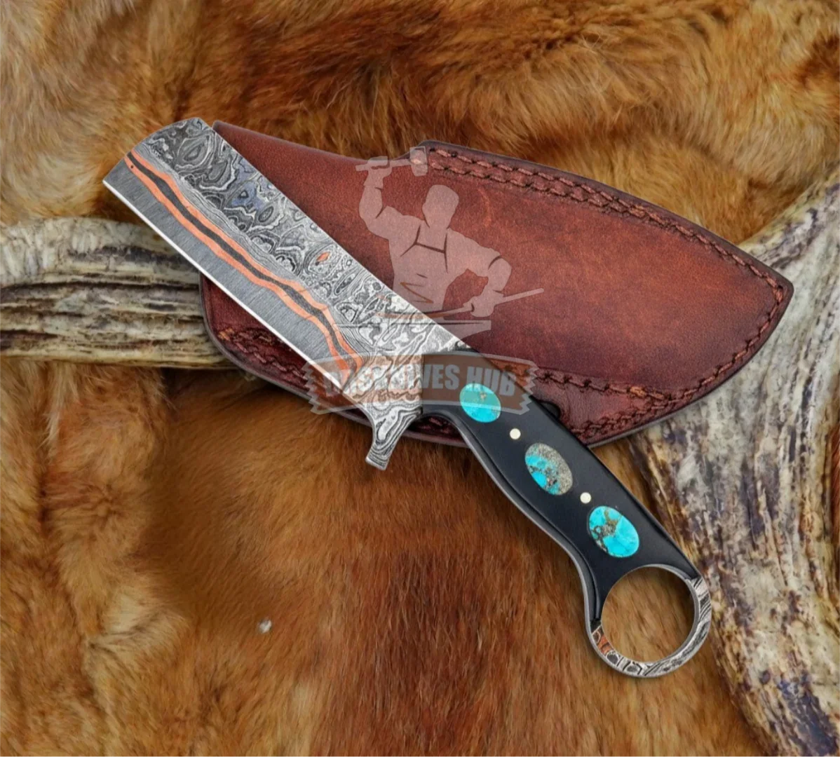 Copper_Damascus_Bull_Cutter_Knife - DRSKNIVES HUB