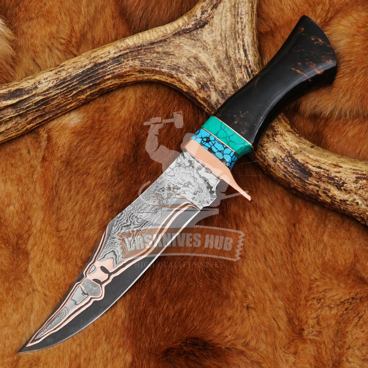Copper Damascus Hunting Knife