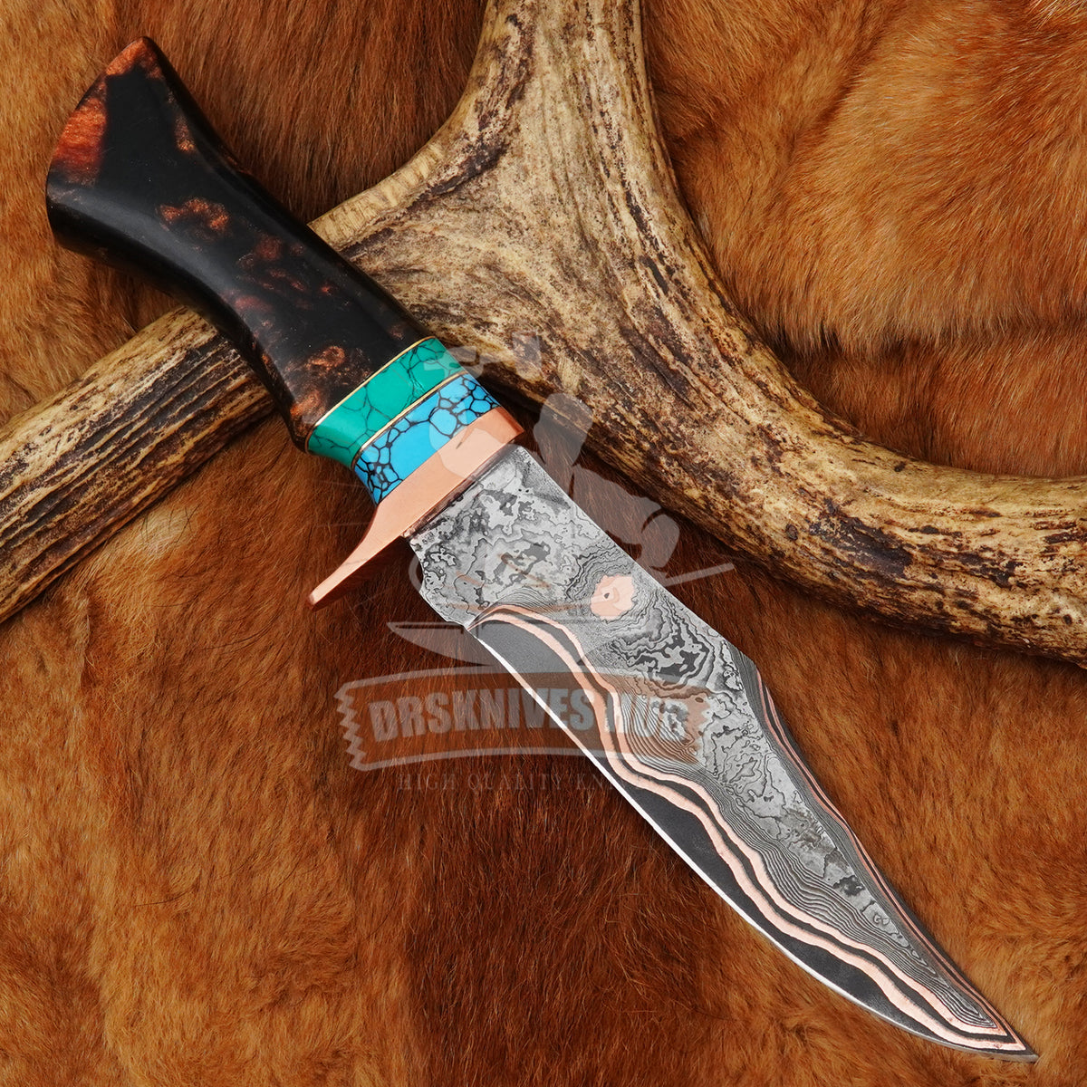 Copper Damascus Hunting Knife