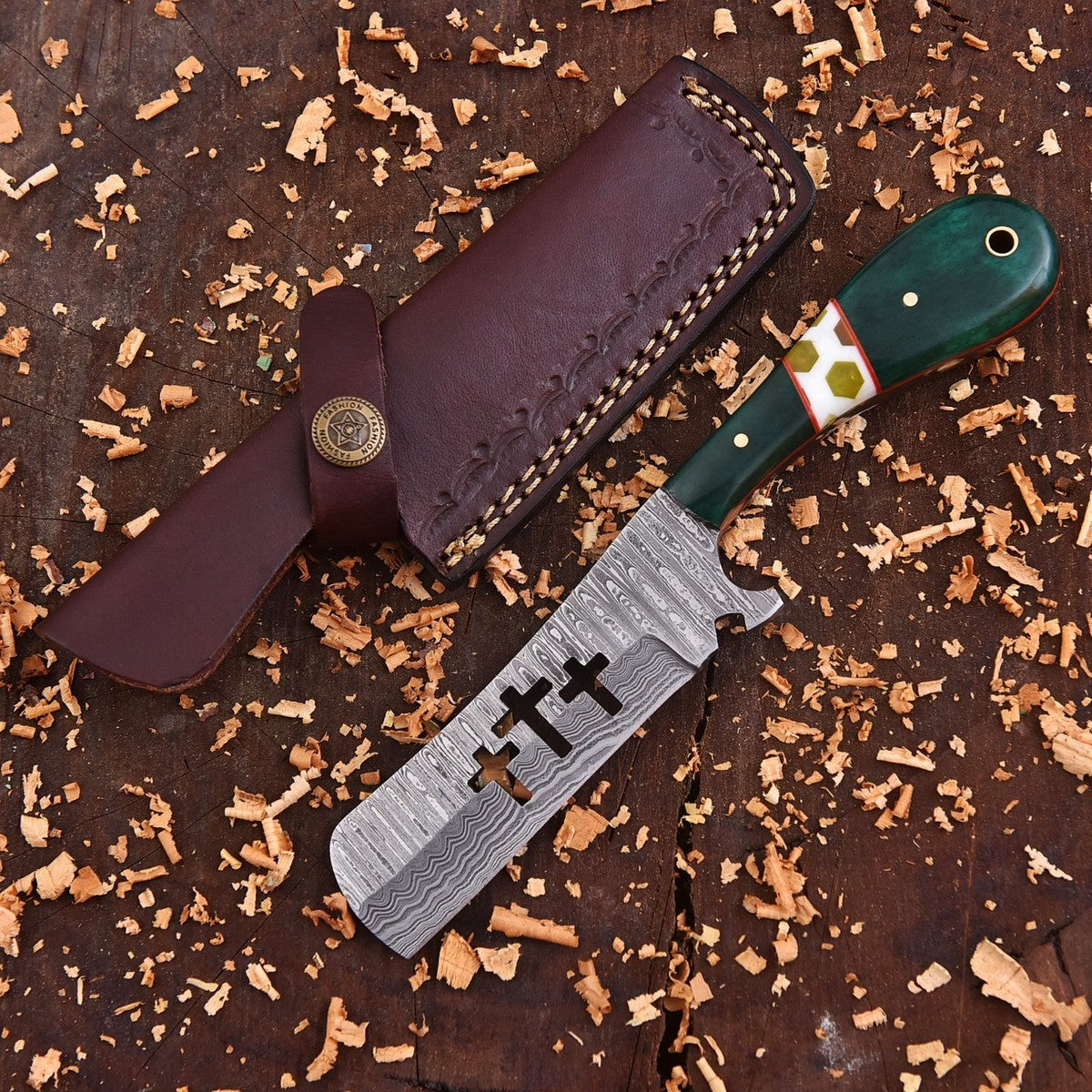 Custom Handmade Damascus Steel EDC Cowboy Bull Cutter Knife