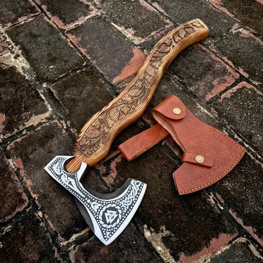 battle-ready Viking axe custom handmade axe with leather wrap|| DRSKNIVES HUB