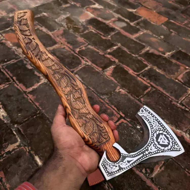 battle-ready Viking axe custom handmade axe with leather wrap|| DRSKNIVES HUB