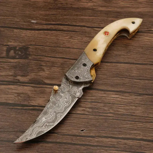 custom handmade damascus steel rain drop pattern folding pocket knife || drs knives hub