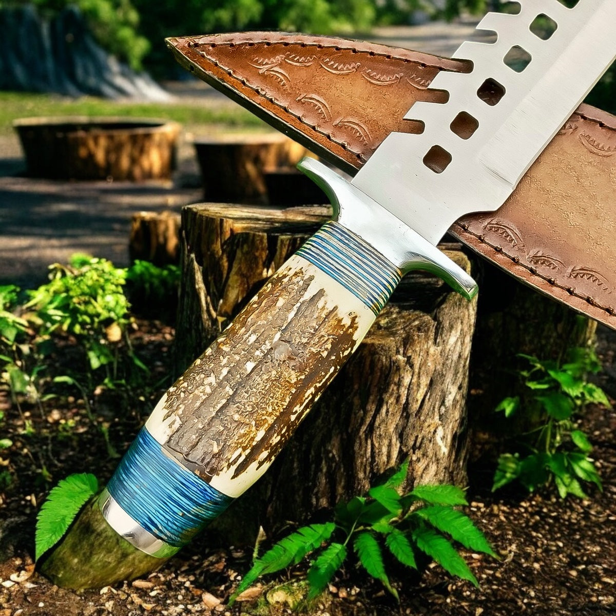 J2 Steel Bowie Knife Custom Handmade Hunting Knife With Leather Sheath Cover