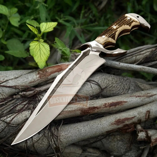 Handmade 15 inch D2 steel Bowie knife with stag antler handle