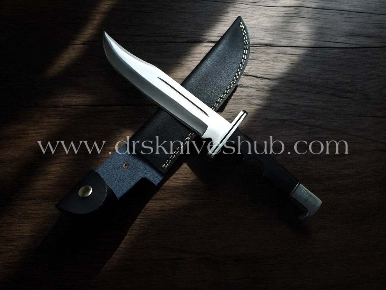 J2 Steel Handmade Bowie knife with black leather sheath Cover || drs knives hub
