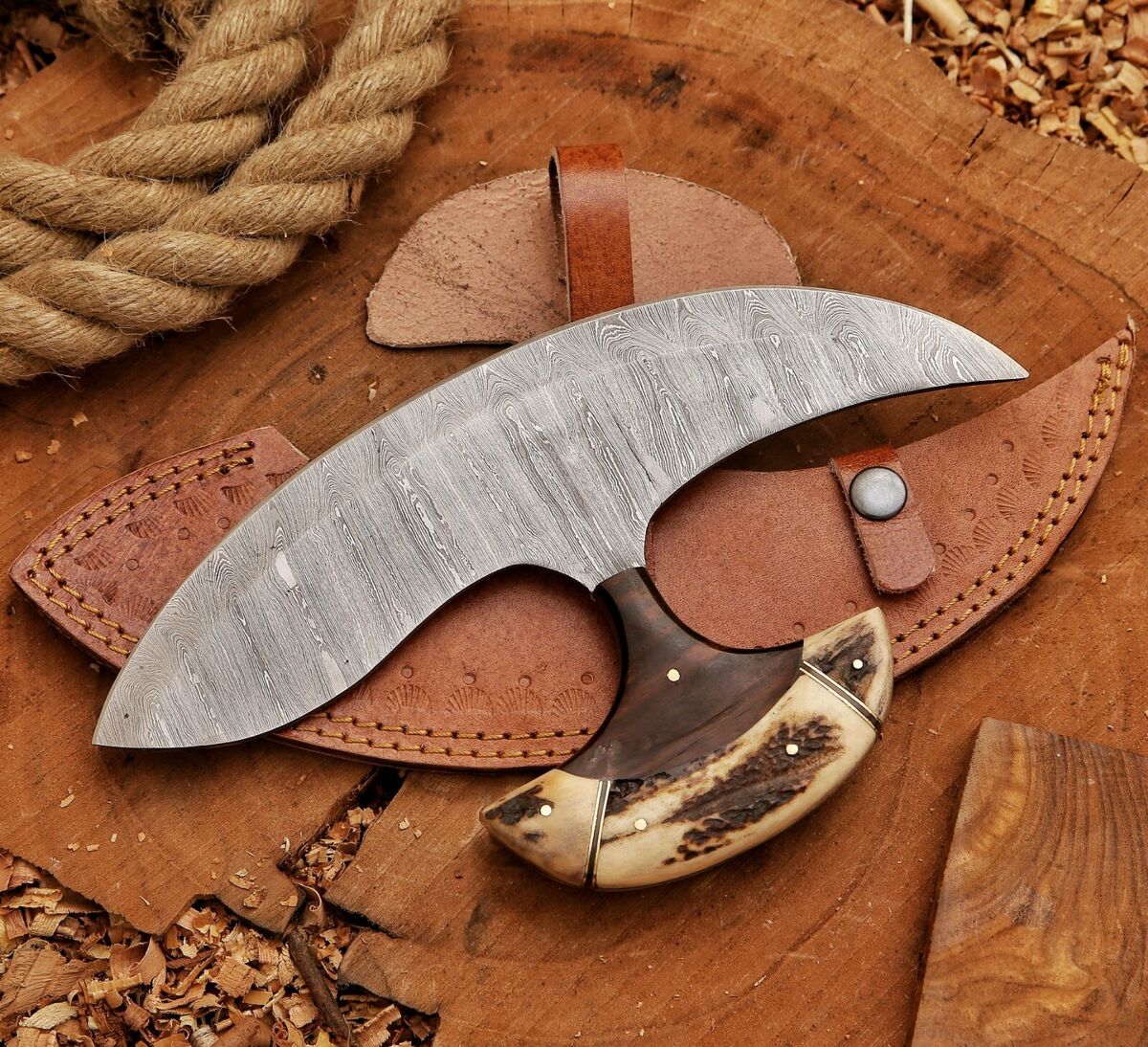 HANDMADE PIZZA CUTTER ULLU KNIFE STAG HANDLE || DRS KNIVES HUB
