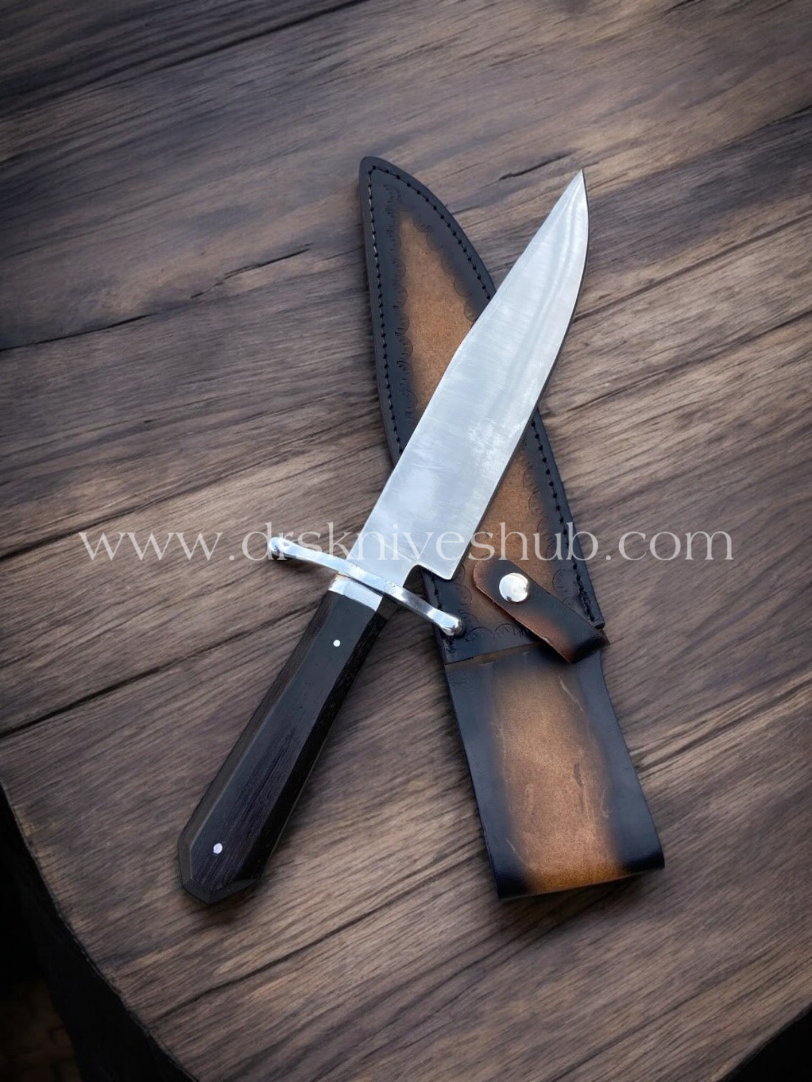 Hand Forged stainless steel hunting Bowie with leather sheath cover || drs knives hub