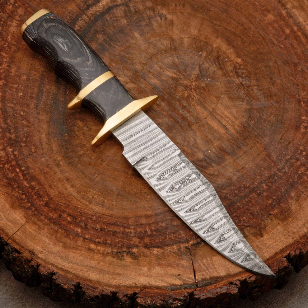 12” inches hand forged Damascus steel bowie knife with leather sheath cover || drs knives hub