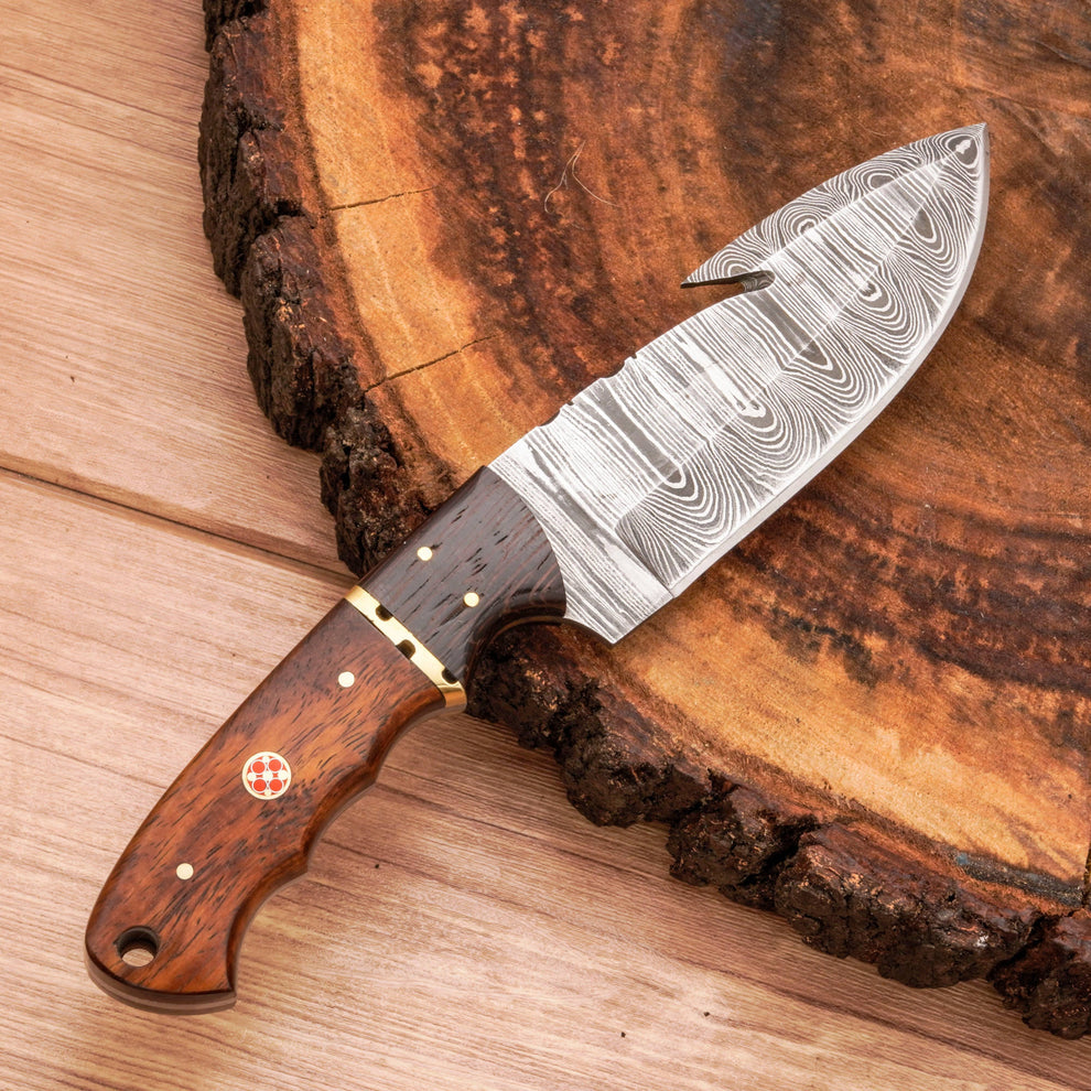 Edc hunting knife custom handmade Damascus steel gut hook knife || drs knives hub