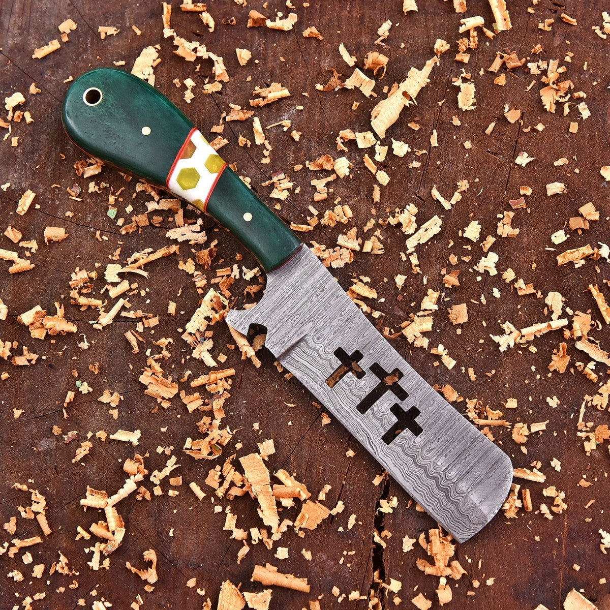 Custom Handmade Damascus Steel EDC Cowboy Bull Cutter Knife