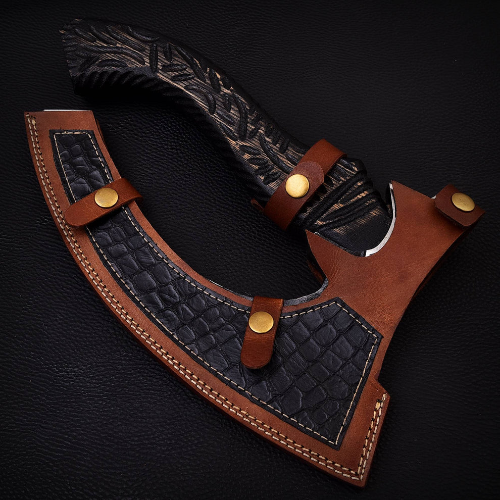 Hand Forged Pizza Cutter Axe With Leather Sheath Cover