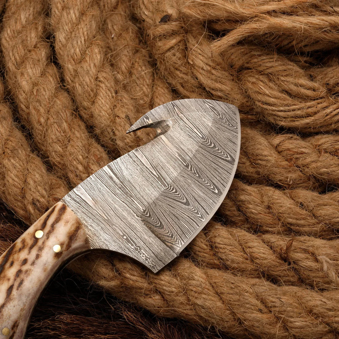 Handmade Damascus Steel Gut Hook Skinner Knife Antler Horn Handle || Drs Knives Hub
