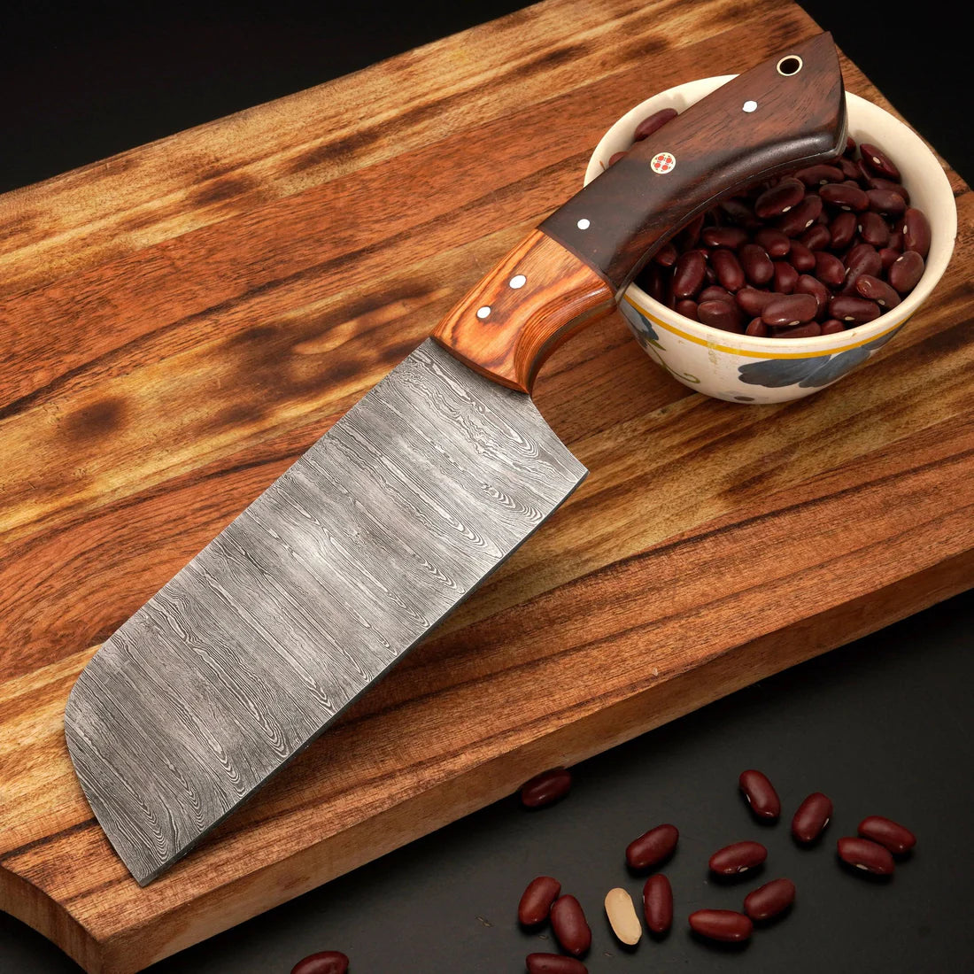 Custom Handmade Damascus Steel High-quality kitchen set Wood Handle With Leather Sheath Cover || Drs Knives Hub