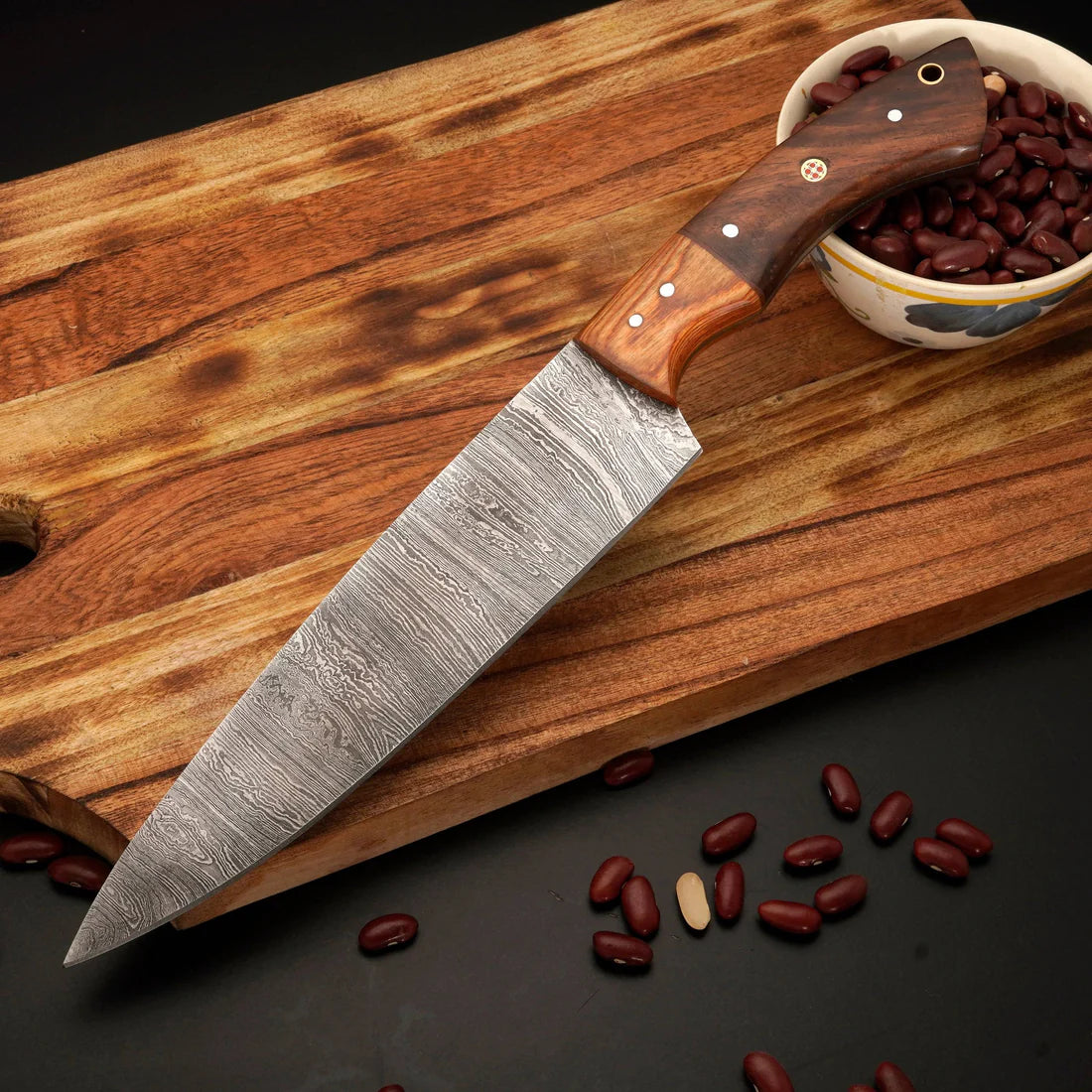 Custom Handmade Damascus Steel High-quality kitchen set Wood Handle With Leather Sheath Cover || Drs Knives Hub
