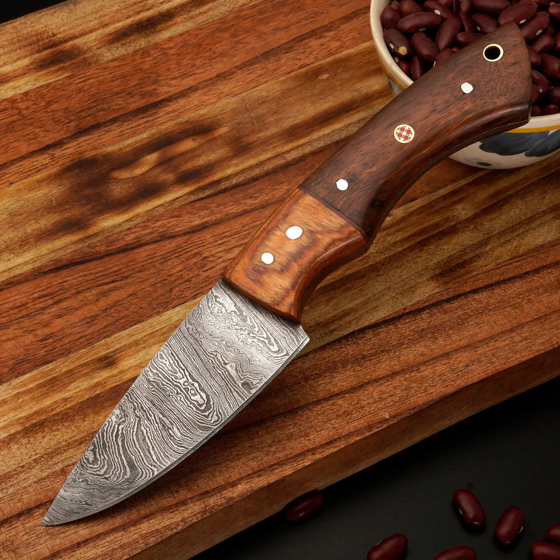 Custom Handmade Damascus Steel High-quality kitchen set Wood Handle With Leather Sheath Cover || Drs Knives Hub