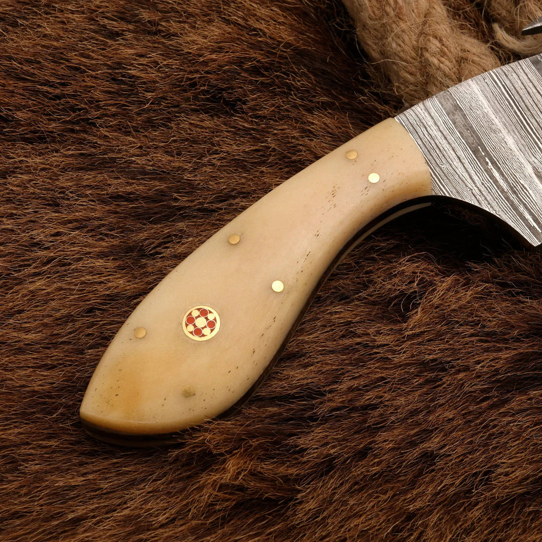 Hand Forged Damascus Steel 7" Gut Hook Skinner Knife Bone Handle || Drs Knives Hub