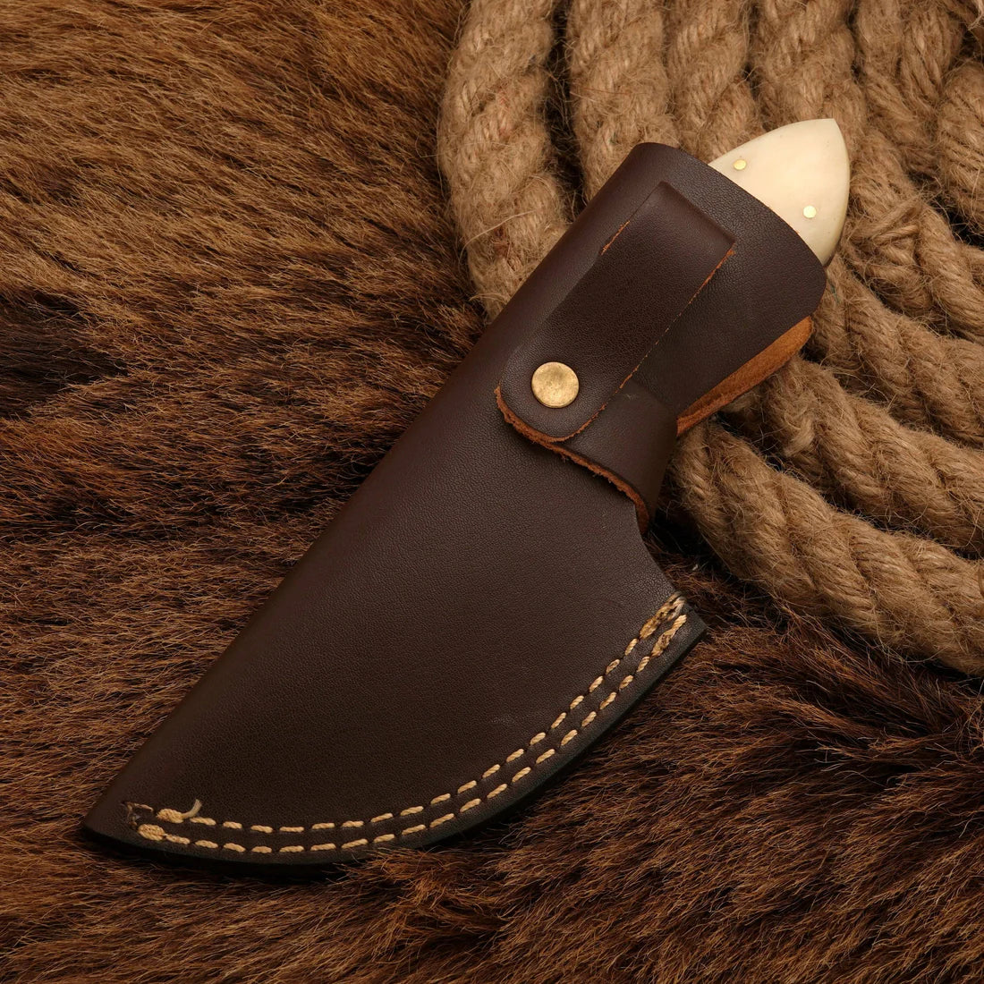 Hand Forged Damascus Steel 7" Gut Hook Skinner Knife Bone Handle || Drs Knives Hub